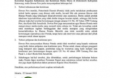 Surat dari dewan pers untuk bupati karawang
