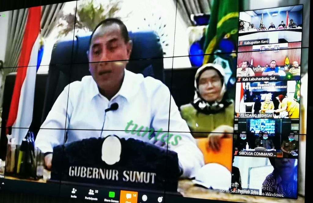 Videoconference Bersama Gubernur Bupati Karo Sampaikan Usulan