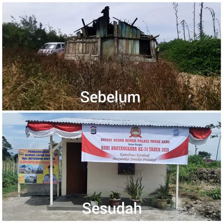 Rangkaian Peringatan Hari Bhayangkara Polres Tanah Karo Lakukan Bedah Rumah