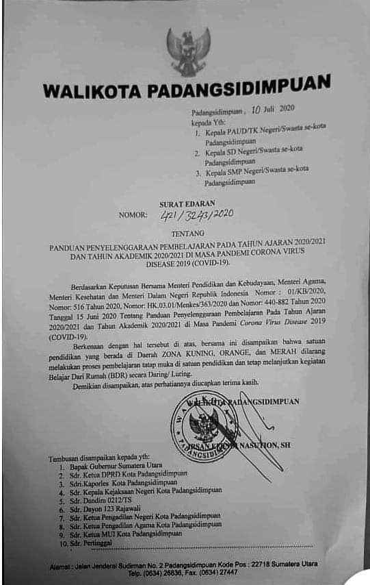 Walikota Padangsidimpuan Keluarkan Panduan Penyelenggaraan Pembelajaran