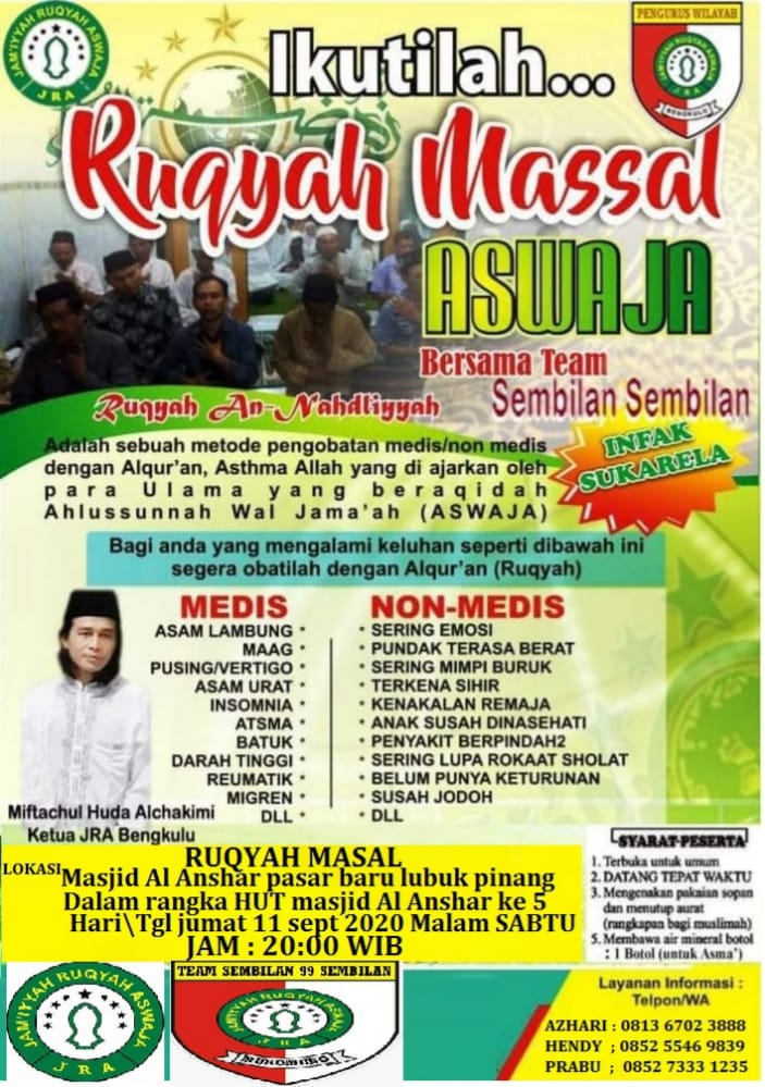 Tidak Dipungut Biaya Jam’iyyah Ruqyah Aswaja Mukomuko Adakan Ruqyah Massal