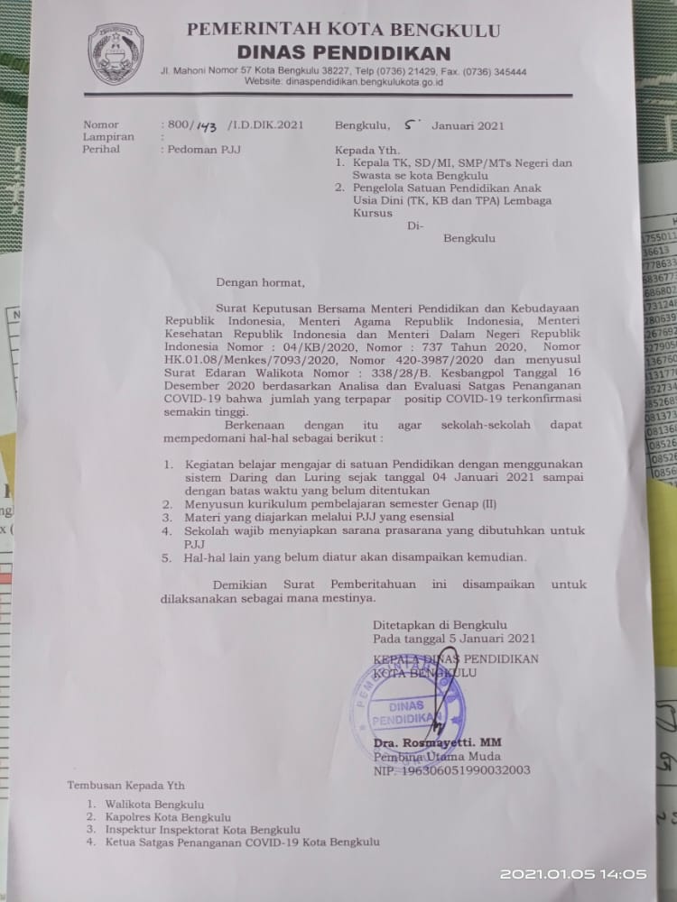 Cegah Kluster Baru Covid-19 Dikbud Kota Tunda KBM Tatap Muka