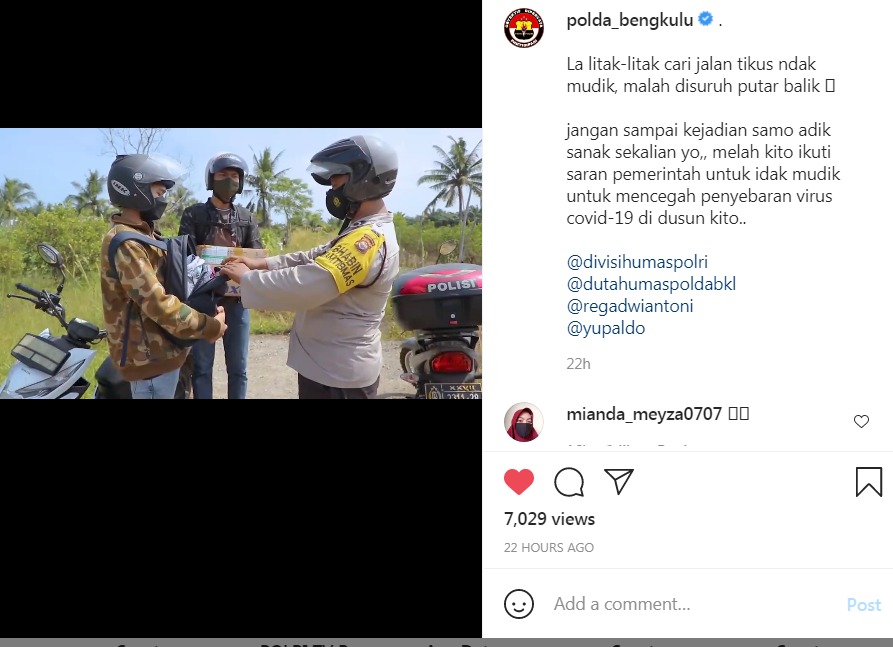 Kapolda Bengkulu : Patuhi Larangan Mudik dan Terapkan Prokes Dimanapun Berada