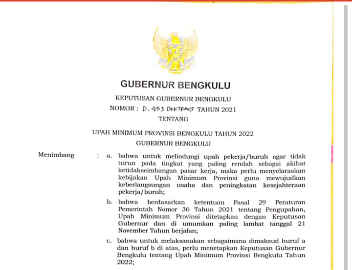 Per 1 Januari 2022 UMP Bengkulu Naik Perusahaan Diimbau Sesuaikan Kebijakan Pengupaha