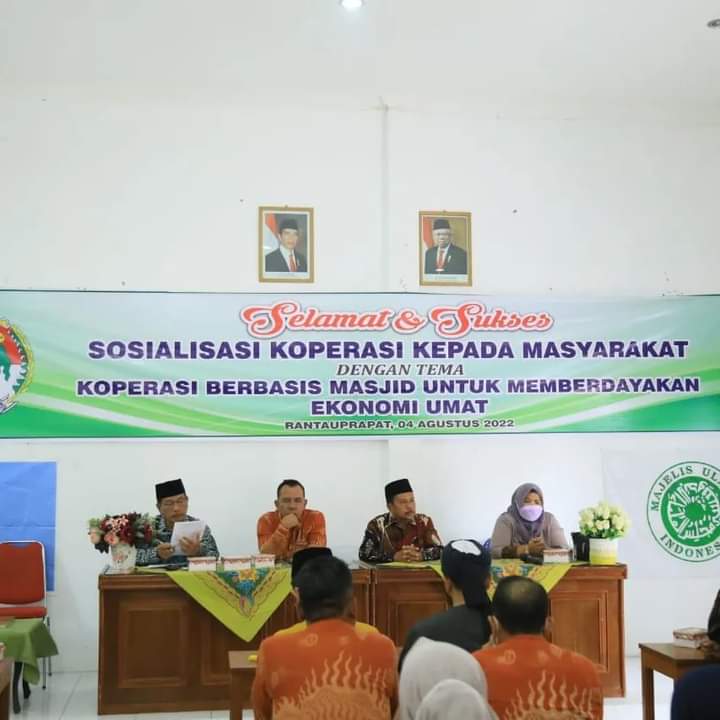 Dewan Koperasi Daerah (Dekopinda) gandeng Majelis Ulama Indonesia (MUI) Kabupaten Labuhanbatu menggelar Sosialisasi Koperasi Kepada Masyarakat 