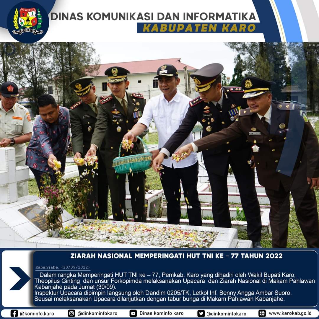 Forkopimda Karo Lakukan Ziarah Nasional Peringati HUT TNI ke–77