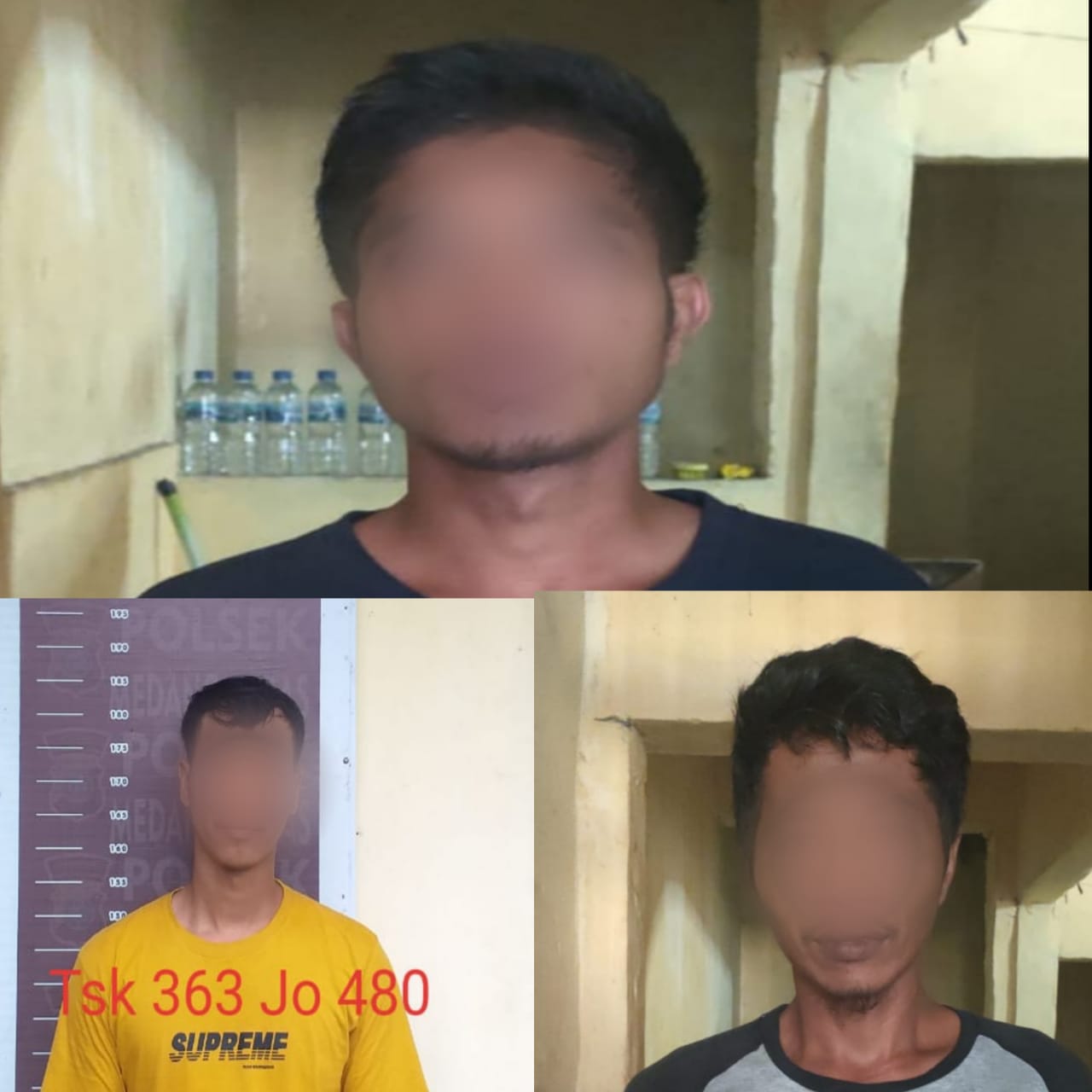 Zaki Pelaku pencurian (atas), Zulfan perantara penjualan (kanan bawah) dan BS (kiri bawah) pelaku penadah sepeda motor curian di Kecamatan Medang Deras.(foto/ Istimewa)