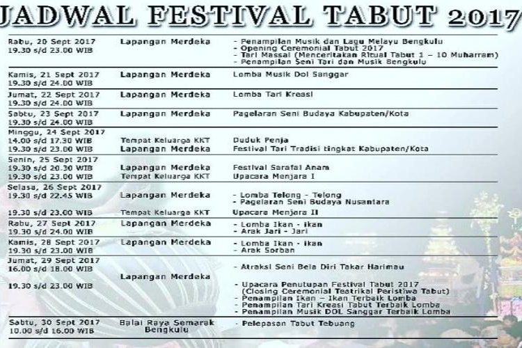 Jadwal Festival Tabut 2017