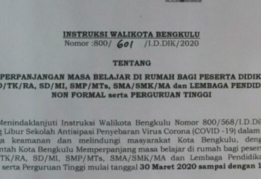 Walikota Intruksikan Tambahan Libur 14 Hari Bagi Pelajar