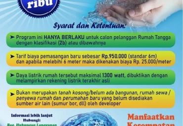 Promo Akhir Tahun PDAM Kota Bengkulu Diskon Harga Pemasangan Baru