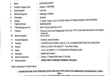 Dugaan Penipuan 25 M Agusrin Dilaporkan ke Polda Metro Jaya