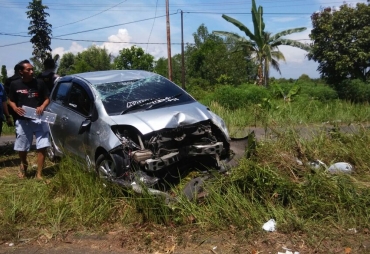 Tampak Mobil Yaris yang mengalami kecelakaan 